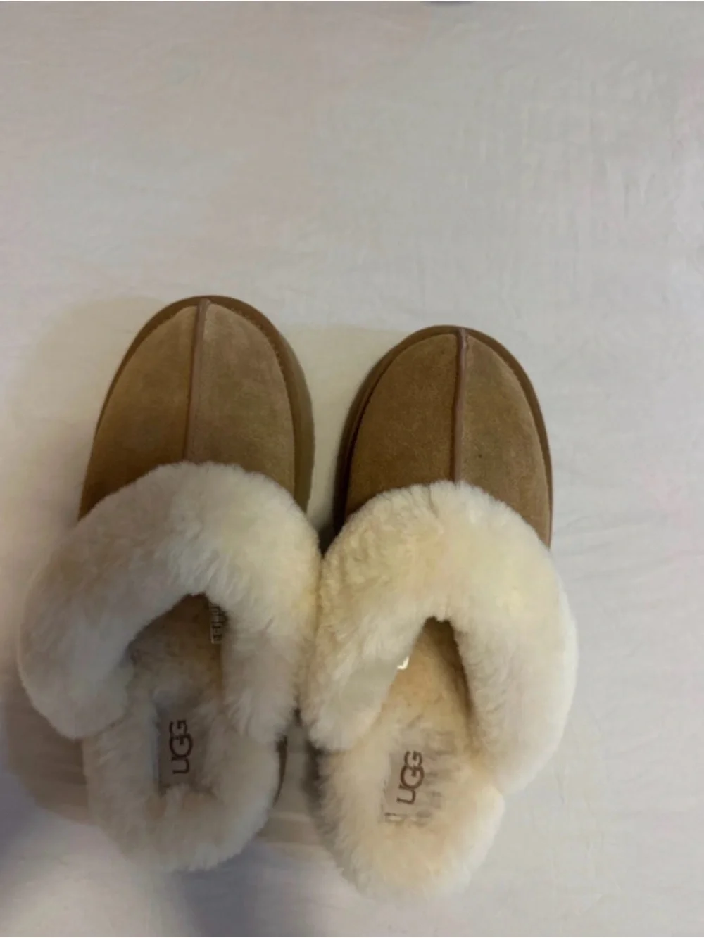 UGG Chestnut Suede Shearling Clog with Cream Fur Trim